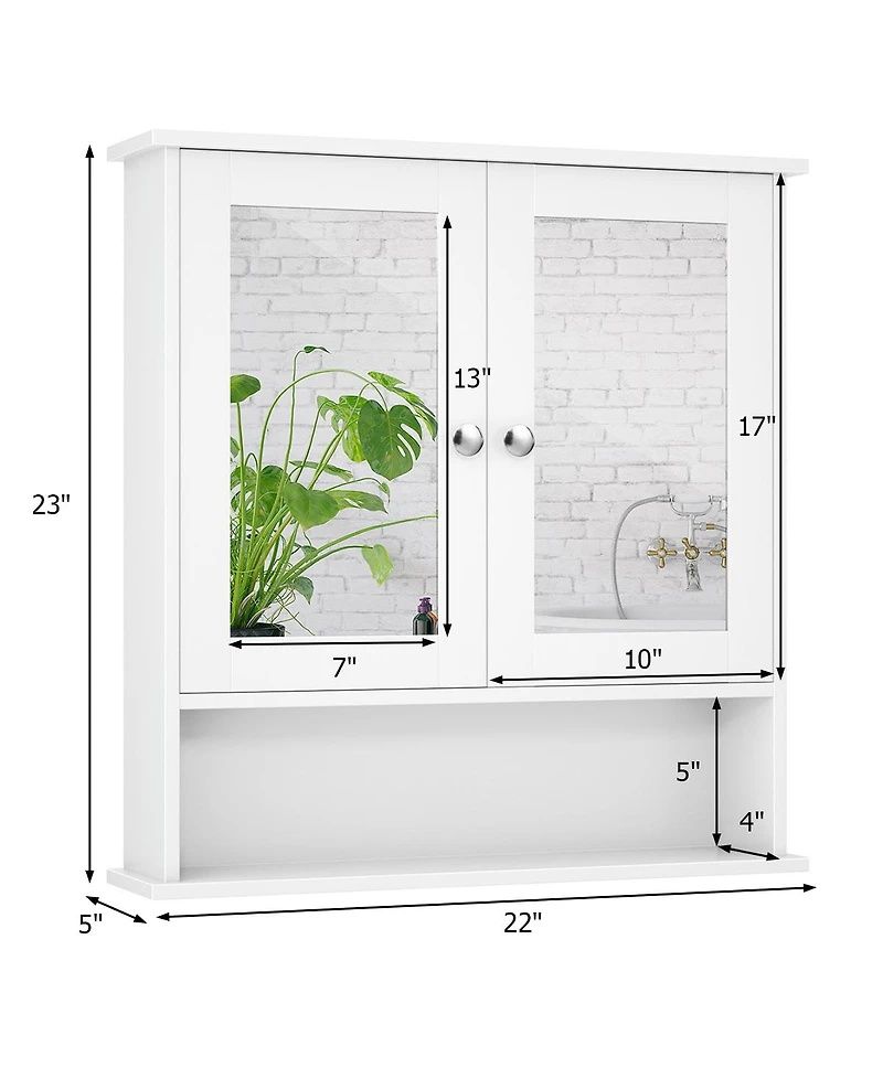 Volenca Double Door Wall-Mounted Bathroom Mirror Cabinet with Storage Shelf