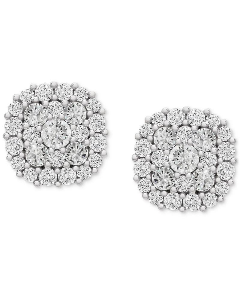 Wrapped in Love Diamond Halo Cluster Stud Earrings (2 ct. t.w.) in 14K White Gold, Exclusively at Macy's