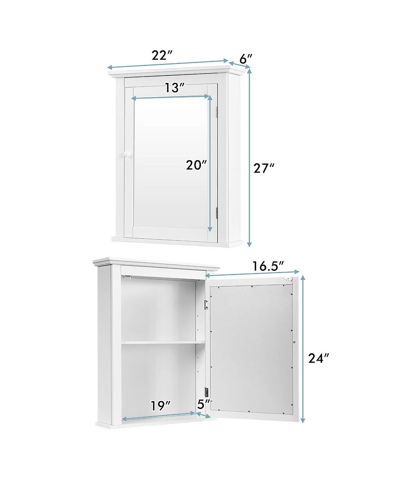 Wall Mount Bathroom Cabinet with One Mirror Single Door Adjustable Shelves Retro Handle