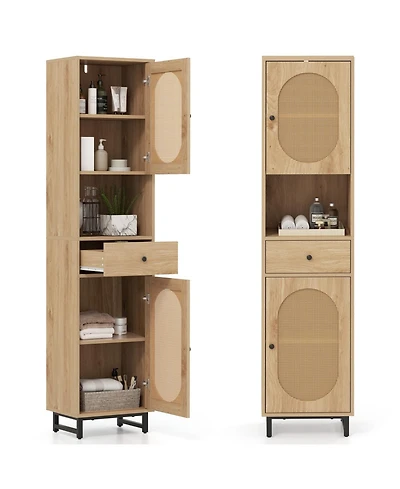 Volenca 67 Inch Tall Bathroom Cabinet Pe Rattan Floor Cabinet with 2 Doors