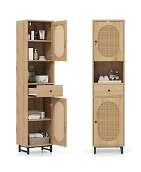 Volenca 67 Inch Tall Bathroom Cabinet Pe Rattan Floor Cabinet with 2 Doors