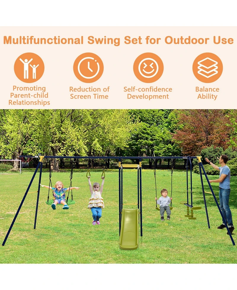 Mecale 7-in-1 Stable A-shaped Outdoor Swing Set for Backyard