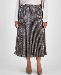 Anne Klein Plus Pull-On Pleated Sequin Midi Skirt