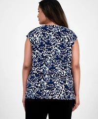 Anne Klein Plus Printed Cowl-Neck Extended-Shoulder Blouse