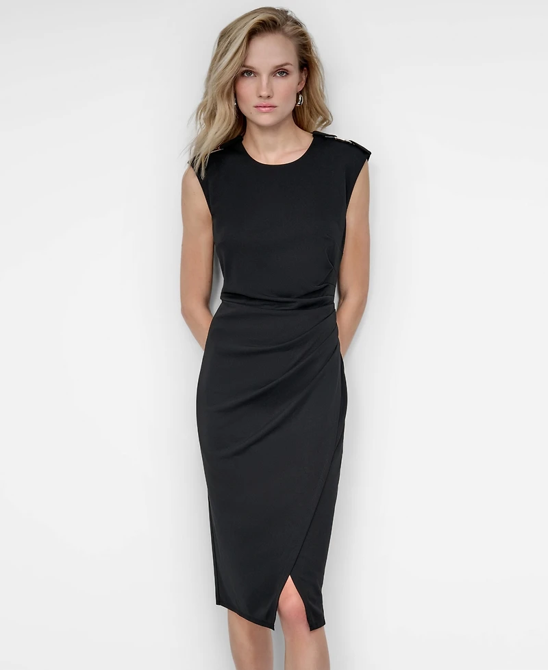 Dkny Women's Ruched Slit Sleeveless Knee-Length Dress