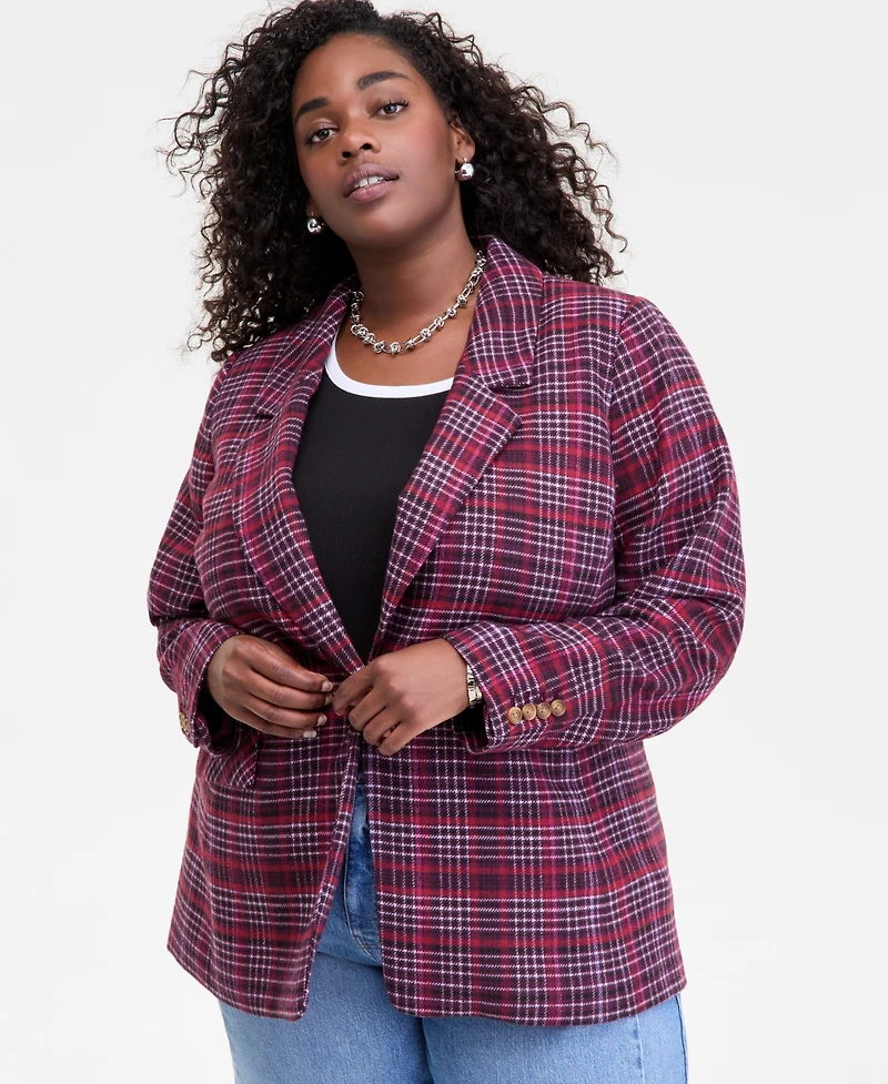 On 34th Trendy Plus Plaid Single-Button Blazer, Macy's Exclusive