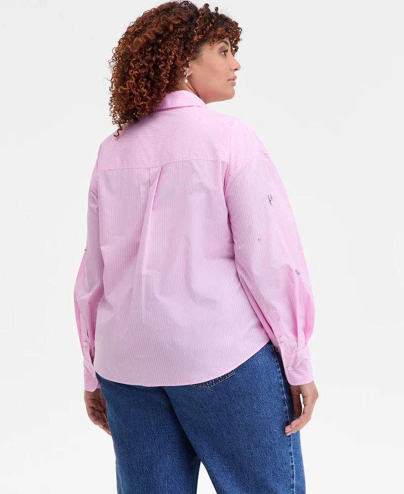 On 34th Trendy Plus Embellished Striped Shirt, Macy's Exclusive