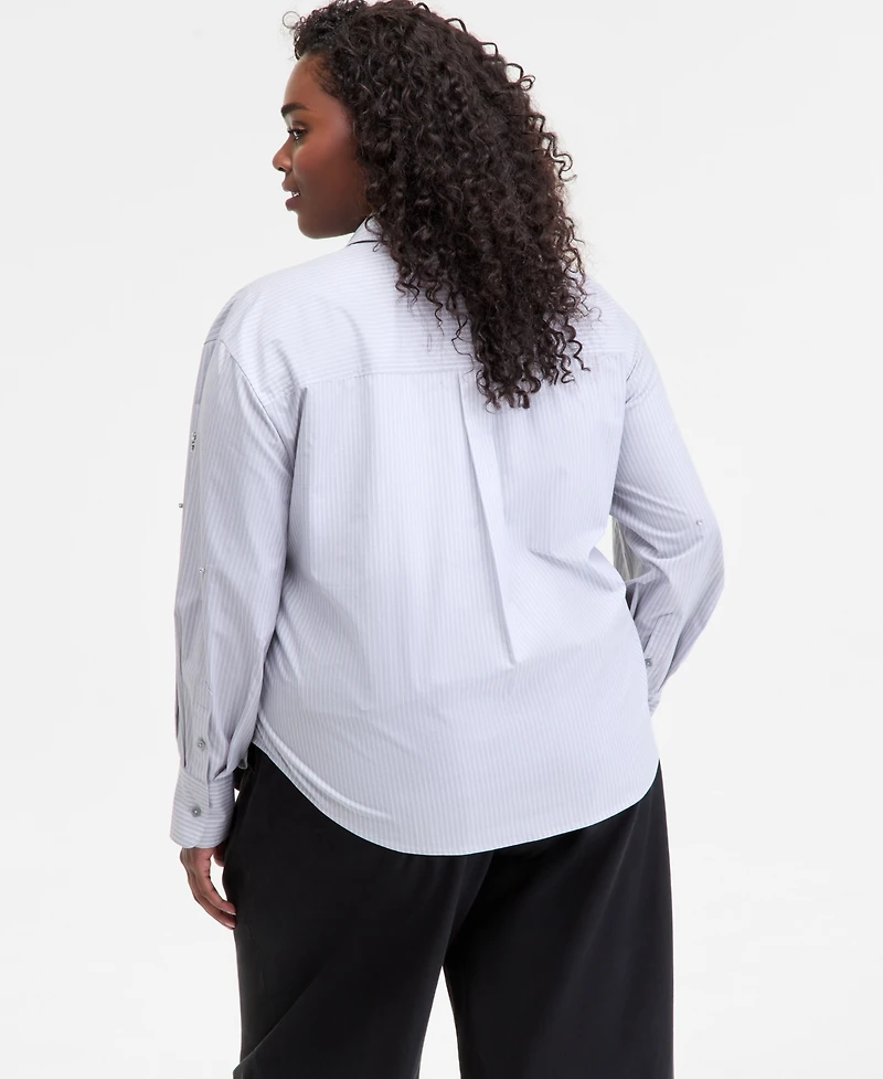 On 34th Trendy Plus Embellished Striped Shirt, Macy's Exclusive