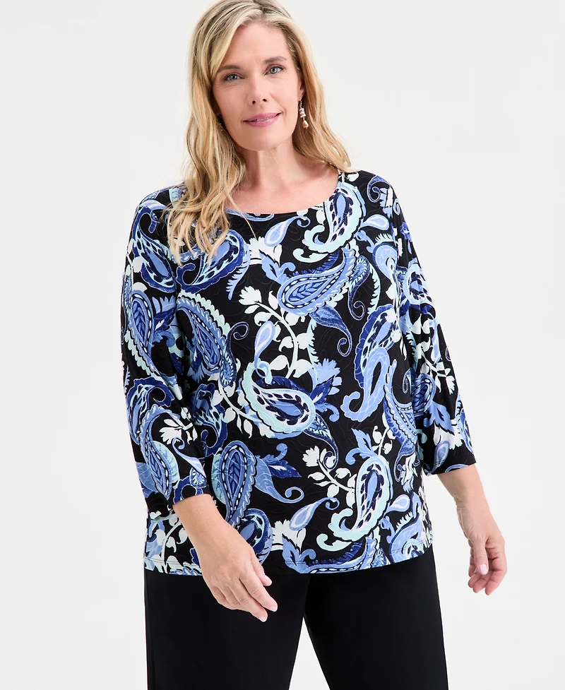 Jm Collection Plus Printed Jacquard Top