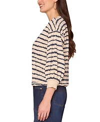Democracy Women's Jacquard V-Neck Blouson-Sleeve Top