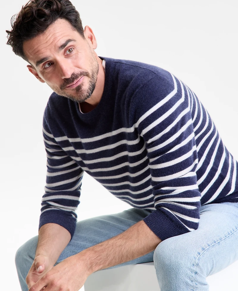 Club Room Men's Breton Regular-Fit Stripe 100% Cashmere Sweater