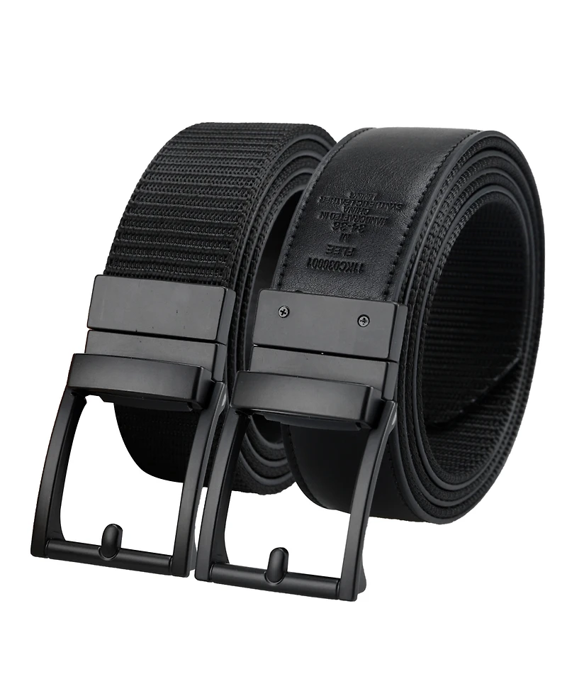 Kenneth Cole Reaction Men's Two-in-One Reversible Fabric and Artificial Leather Track Lock Belt