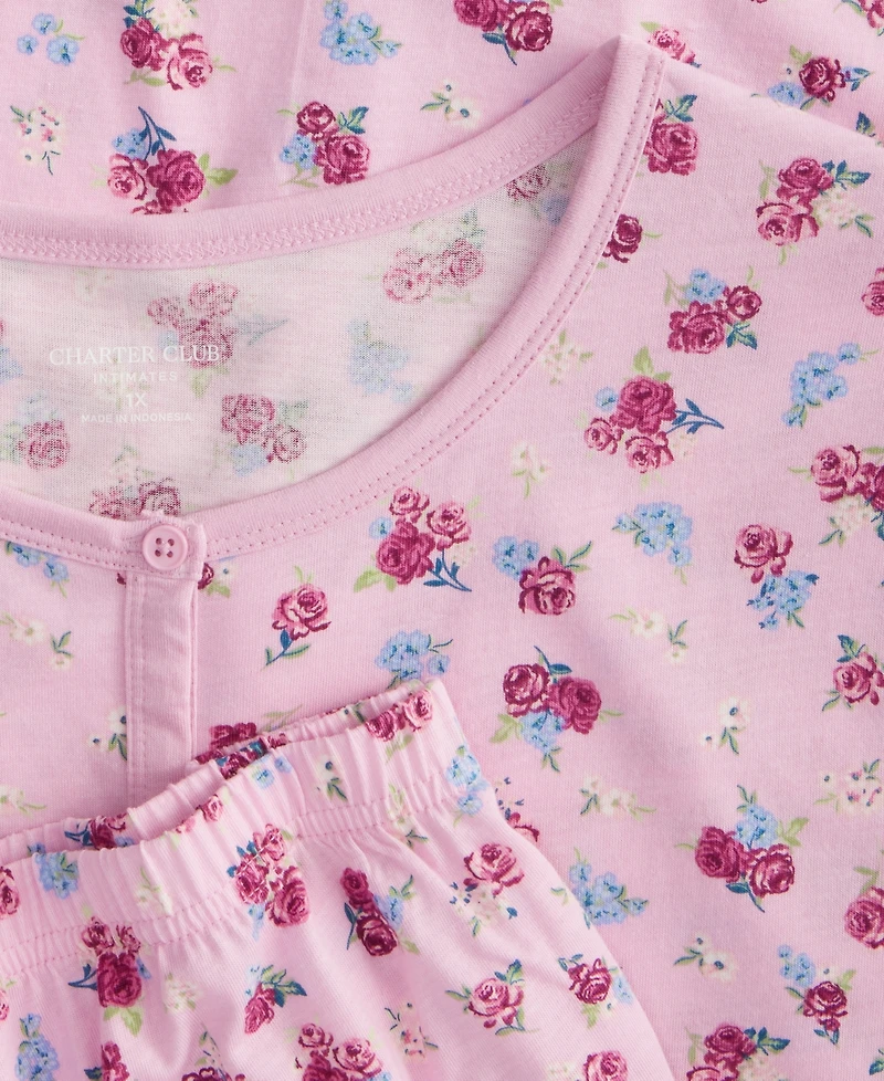 Charter Club Plus Cotton Essential Button-Down Pajama Set, Created for Macy's