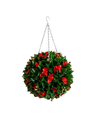 Nearly Natural 15" Uv Resistant Artificial Tip Photinia Christmas Hanging Ball Indoor and Outdoor