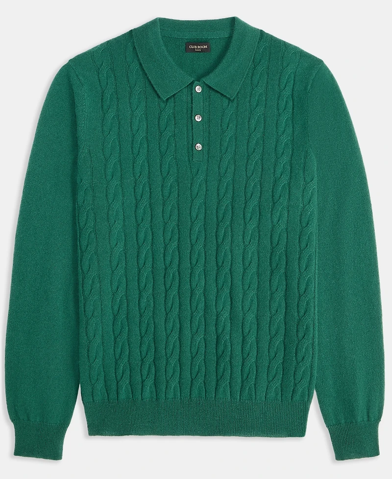 Club Room Men's Regular-Fit Cable-Knit 100% Cashmere Sweater Polo Shirt, Macy's Exclusive