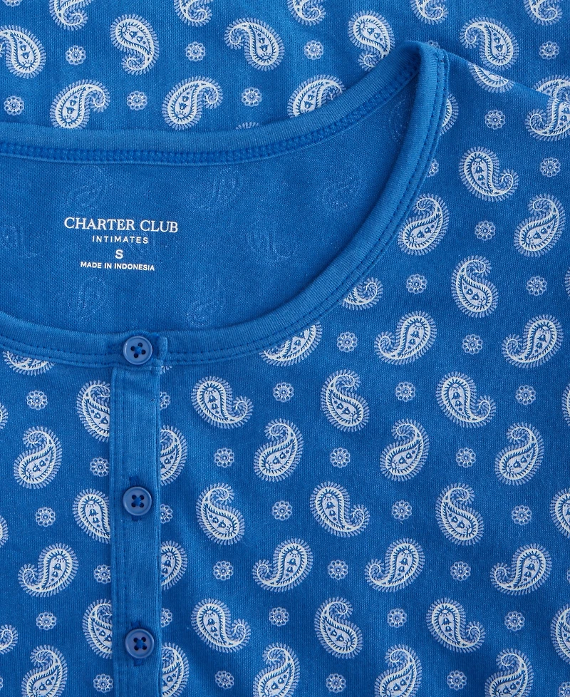 Charter Club Women's Cotton Printed Henley Sleepshirt, Created for Macy's