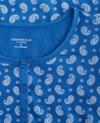 Charter Club Women's Cotton Printed Henley Sleepshirt, Created for Macy's