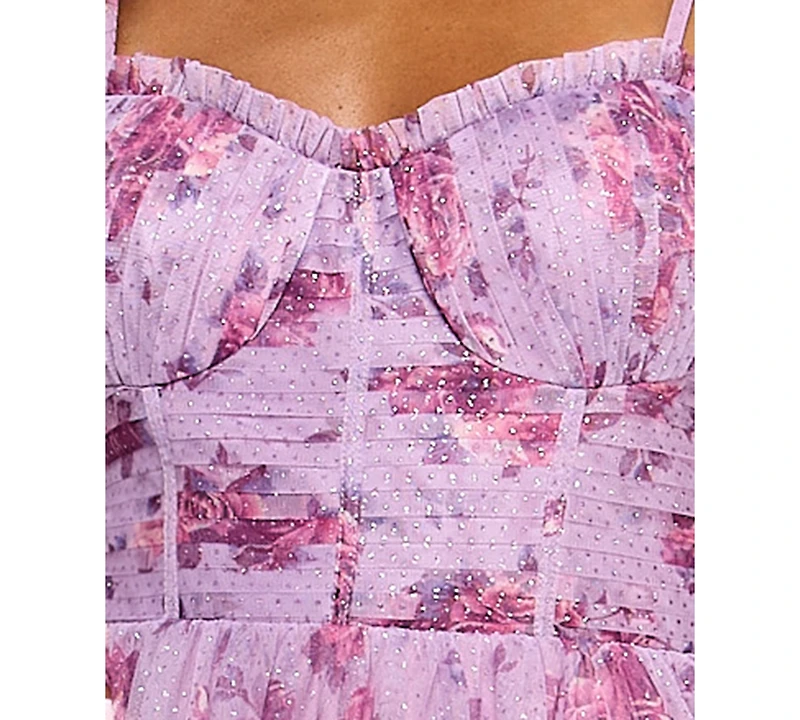 City Studios Juniors' Printed Glitter Tulle Fit & Flare Dress