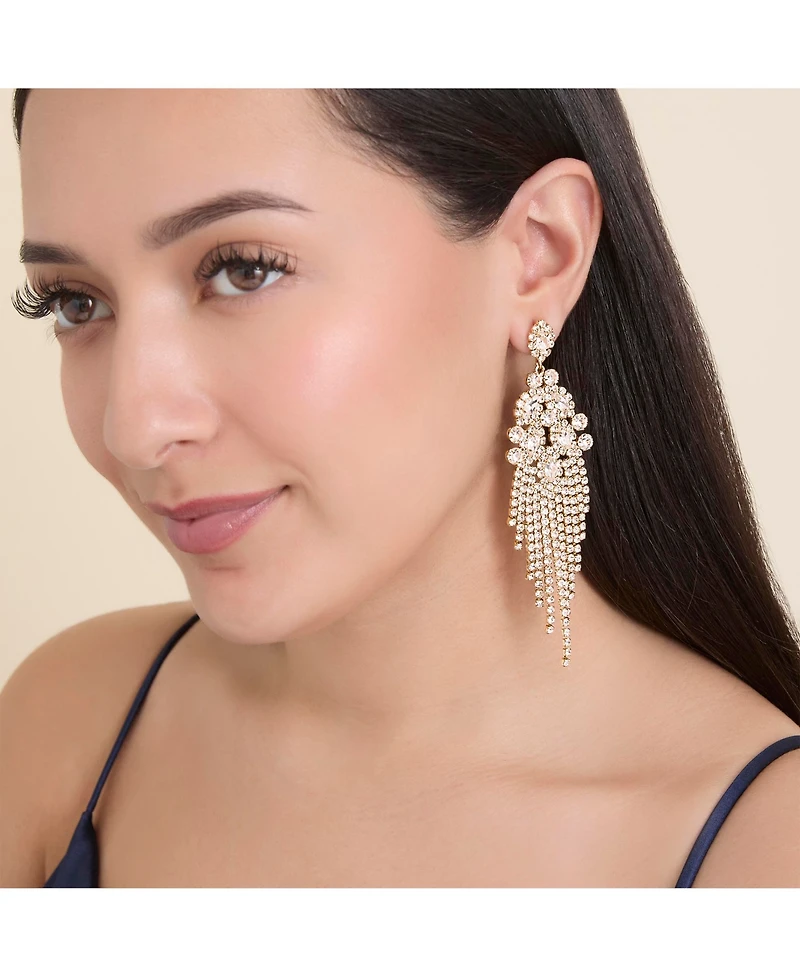 Jessica Simpson Crystal Fan Drop Earrings in Silver-Tone