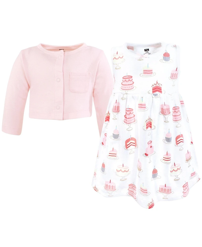 Hudson Baby Girls Comfortable Cotton Dress and Matching Cardigan Set