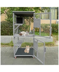 Streamdale Furniture Catio Large Wooden Cat House on Wheels