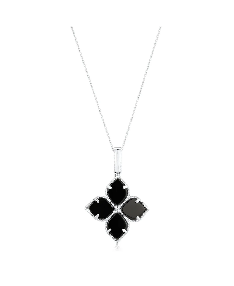 Suzy Levian New York Sterling Silver Black Enamel White Cubic Zirconia Pave Flower Clover Pendant