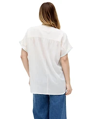 Raffya Women's Juneeta Crop Sleeve Button Down Shirt