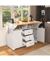 Casainc 55.7" Large Kitchen Island with 2 Drop Leafs, Rolling Cart, Power Outlet, Folding Dining Table, Spice Rack, No Stools