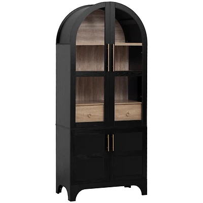 Casainc 71" Arched Kitchen Pantry Cabinet with Door Shelves, Glass Door, Hidden Drawer, Open Adjustable Shelves