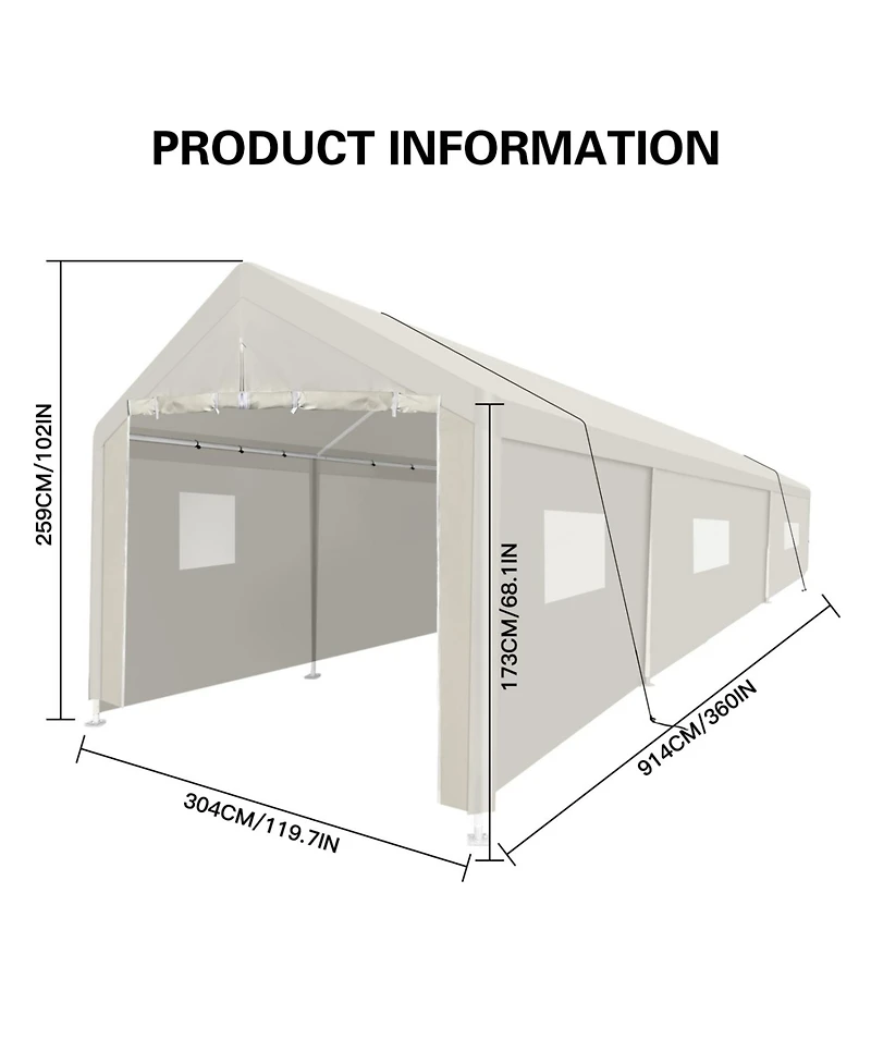 Streamdale Furniture 10x30 Heavy Duty Portable Carport - White