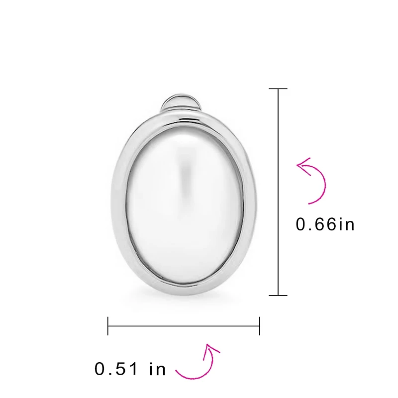 Bling Jewelry Set of 2 Simple White Pearl Cabochon Oval Clip-On Earrings Silver Gold Plated