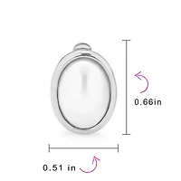 Bling Jewelry Set of 2 Simple White Pearl Cabochon Oval Clip-On Earrings Silver Gold Plated