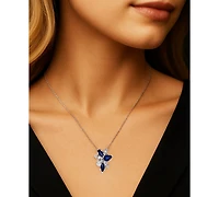 Sapphire (1-1/6 ct. t.w.) & Diamond (1/3 ct. t.w.) Mixed Cut Cluster 17" Pendant Necklace in 14k White Gold