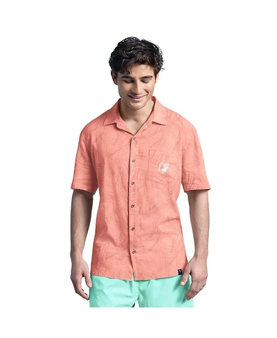 Margaritaville Men's Coral Baltimore Orioles Linen Party Button-Up Shirt