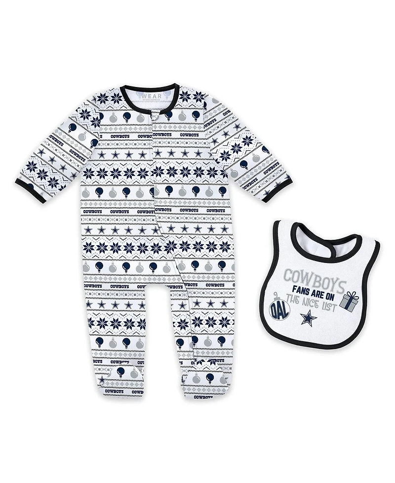 Wear by Erin Andrews Baby Boys and Girls Dallas Cowboys Allover Print Full-Zip Sleeper with Bib Set