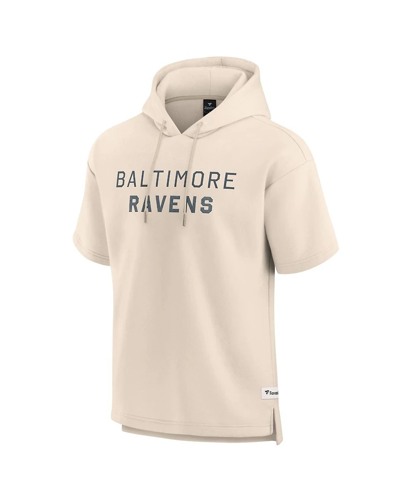 Fanatics Men's Cream Baltimore Ravens Elements Future Ground Lettering Short Sleeve Pullover Hoodie