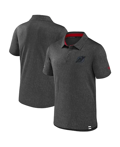 Fanatics Men's Black New Jersey Devils Authentic Pro Tonal Logo Jacquard Polo Shirt