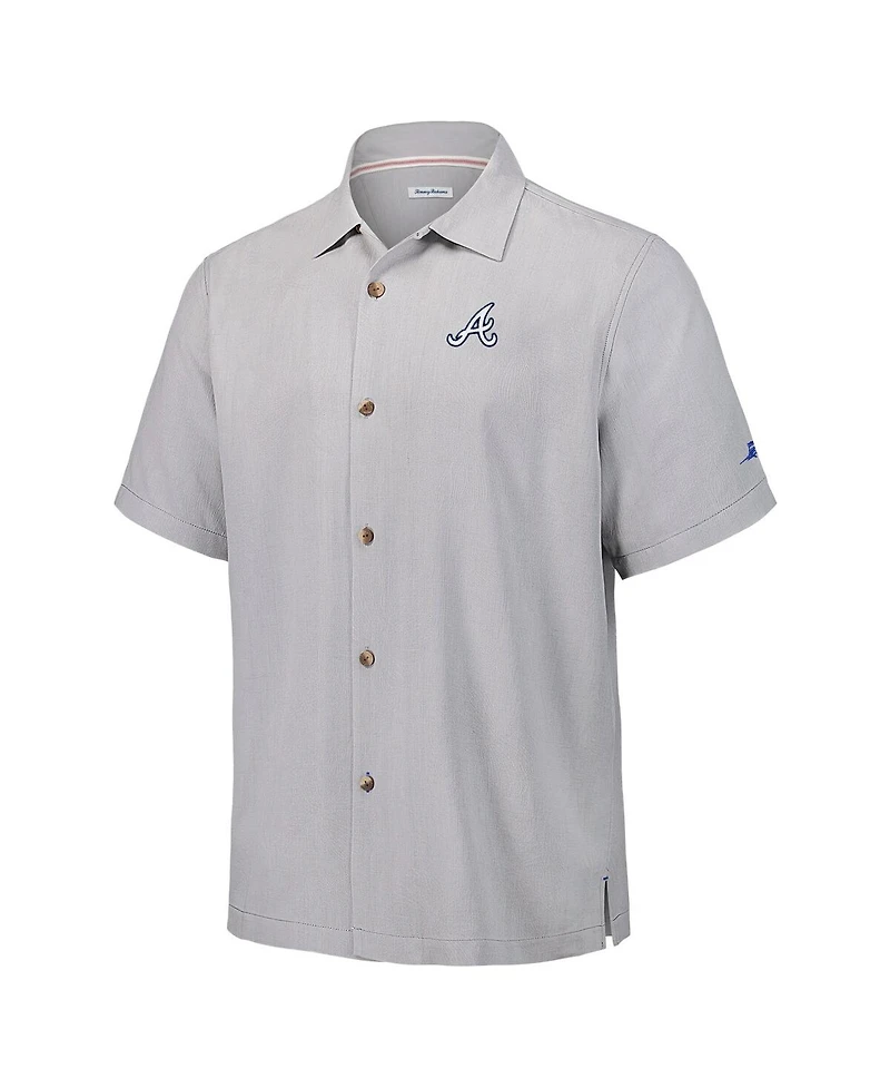 Tommy Bahama Men's Gray Atlanta Braves Hit and Run Silk Camp Button-Up Shirt