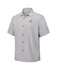Tommy Bahama Men's Gray Atlanta Braves Hit and Run Silk Camp Button-Up Shirt