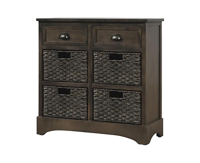 Casainc Rustic Storage Cabinet with Two Drawers and Four Classic Rattan Basket