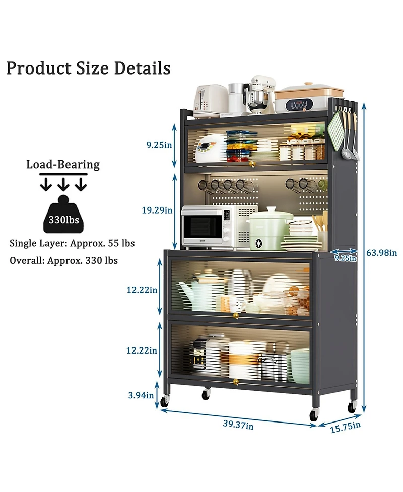 Streamdale Furniture 64" Kitchen Pantry Cabinet with Wheels & Diy Board Gray