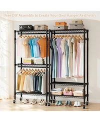 Streamdale Furniture Heavy Duty Rolling Clothes Rack with Shelves & Hooks