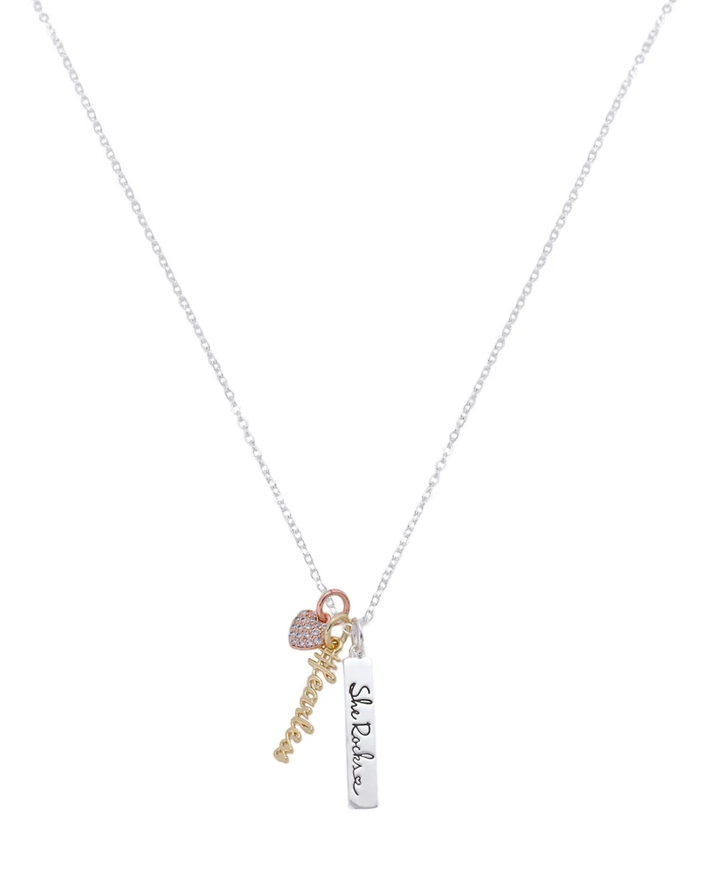Unwritten Cubic Zirconia Fearless Charm Short Pendant Necklace