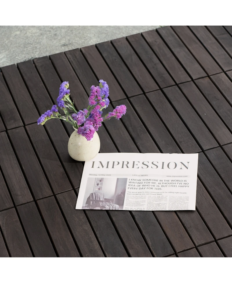 Streamdale Furniture Acacia Deck Tiles Striped 12"x12" Dark Brown (30 Pcs)