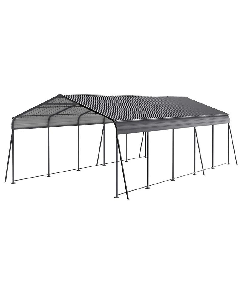 Streamdale Furniture Metal Carport 13x26.5 Ft Heavy Duty Galvanized Steel Roof Gray