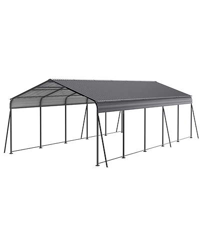 Streamdale Furniture Metal Carport 13x26.5 Ft Heavy Duty Galvanized Steel Roof Gray