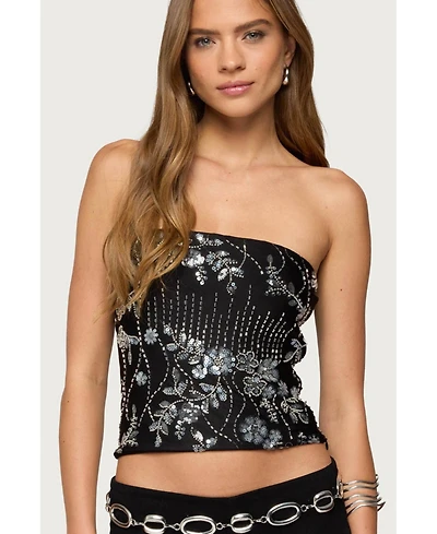 Edikted Women's Zelda Bead & Sequin Strapless Top