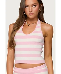 Edikted Womens Kezia Striped Knit Halter Top