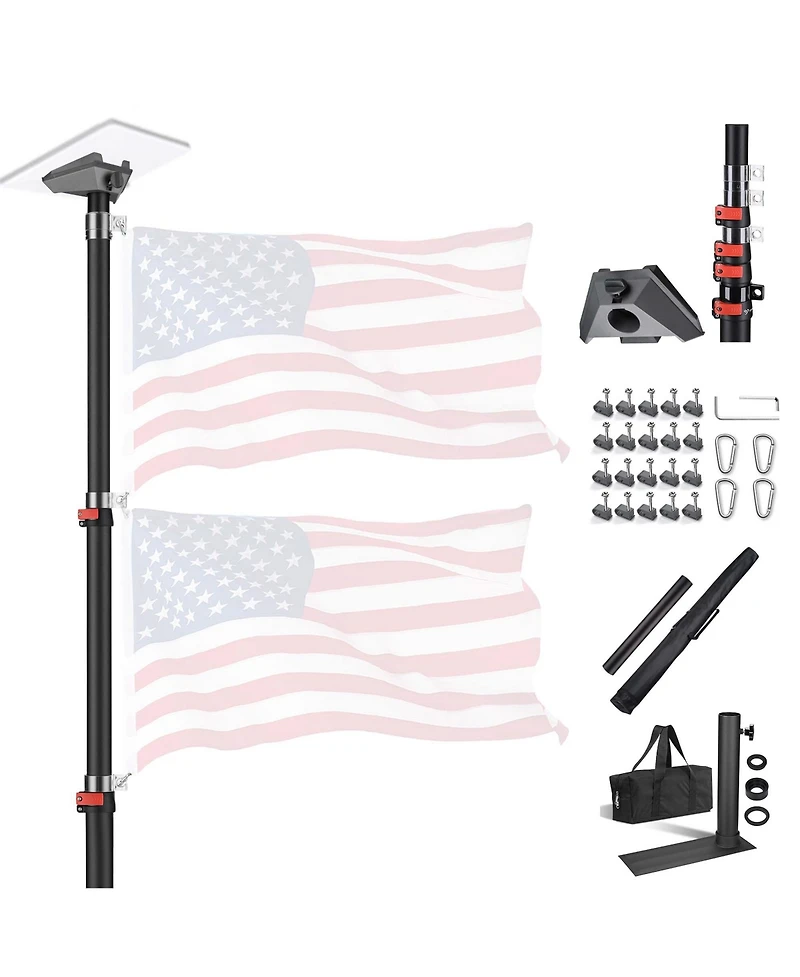 Yescom Ez Go 14ft Telescopic Flag Pole Kit with Starlink Mini Pipe Adapter & Tire Mount Base for Outdoor Tailgate Party, Sliver