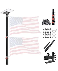 Yescom Ez Go 14ft Telescopic Flag Pole Kit with Starlink Mini Pipe Adapter & Tire Mount Base for Outdoor Tailgate Party, Sliver